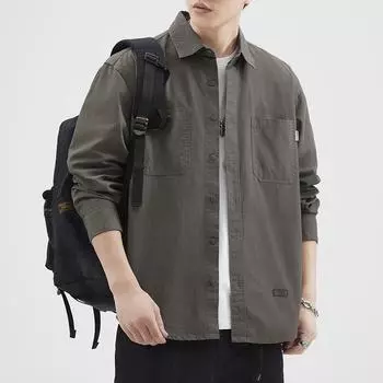 Японская ретро-рубашка Tooling мужская хаки универсальная свободная большого размера повседневная рубашка куртка топ прилив M армия зеленый
