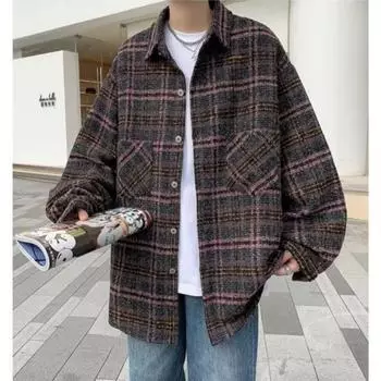 Японская ретро шерстяная куртка мужская весна и осень новый модный бренд Гонконга универсальная повседневная клетчатая куртка куртка мужская тенденция M