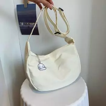 Японская ретро-шикарная однотонная мягкая сумка через плечо для девочек, модная простая сумка-мессенджер, сумка-пельмень бежевый