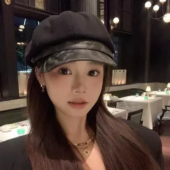 Японская ретро-шляпа из искусственной кожи восьмиугольной формы для женщин, осенне-зимняя, ощущение постепенного изменения, шерстяной берет, британская ретро-шляпа газетчика Adjustable (54-59cm)