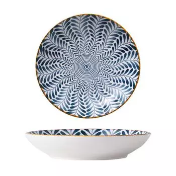 Японская ретро-тарелка для ужина с керамическим принтом, круглая посуда с различными узорами, для домашнего ресторана, подогреваемые тарелки