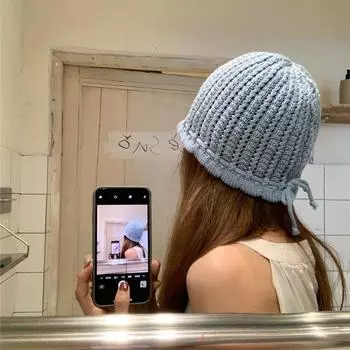 Японская ретро-вязаная женская шапка Mori, летняя и осенняя, повседневная, дышащая, универсальная, с открытым лицом, маленькая, модная, шапка-бини 56-58cm чёрный