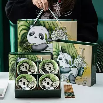 Японская рисованная мультяшная посуда Керамические миски Креативный подарочный набор мисок и палочек для еды