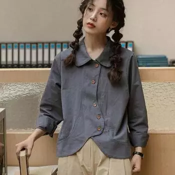 Японская рубашка свободного кроя с начесом для похудения, топ с воротником-поло, рубашка-кардиган с длинными рукавами S абрикосовый