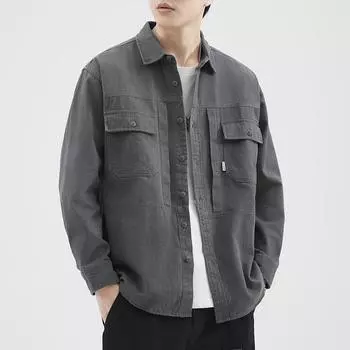 Японская серая рубашка Tooling, мужская, модная, с фирменным принтом, свободная, большого размера, повседневная, рубашка Ruffian, куртка, топ, модная M серый