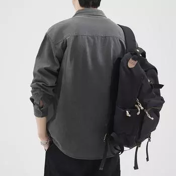 Японская серая рубашка Tooling, мужская, модная, с фирменным принтом, свободная, большого размера, повседневная, рубашка Ruffian, куртка, топ, модная M серый