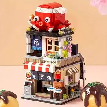 Японская серия Streetview, строительный блок Izakaya, бритый ледяной магазин, магазин рыболовства, магазин Takoyaki, модель кирпича, детские игрушки «сделай сам», подарки nobox белый