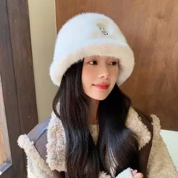 Японская шляпа из лисьего меха, теплая, однотонная, милая и симпатичная, шляпа-ведро