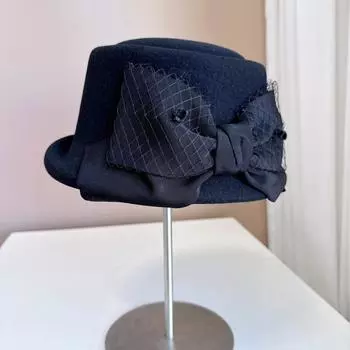 Японская шляпа с загнутыми полями, фетровая шляпа из 100% австралийской шерсти, женская элегантная модная сетчатая большая бабочка-шляпа Hepburn Wind 56-58CM