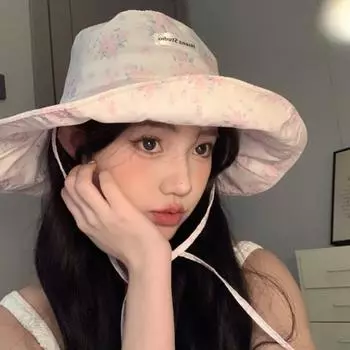 Японская шляпа-ведро с принтом цветов Мори и большими полями для путешествий на весну и лето, универсальная защита от солнца, милые женские кепки с ремешком 56-58cm светло-розовый