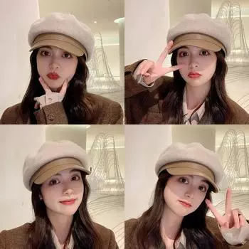 Японская шляпа женская шерстяная берет женская осенне-зимняя британская военно-морская шляпа универсальная восьмиугольная шляпа wool blend fabric hat circumference adjustable чёрный