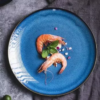 Японская синяя керамическая посуда для смены печи Американская посуда Ретро бытовая посуда Набор мисок для риса Посуда для ресторана Тарелка