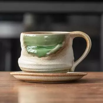 Японская скандинавская дорожная чашка и блюдце, винтажная керамическая кофейная чашка и блюдце, эстетичный набор для кофе и чая для кемпинга, молочная чашка 260ml
