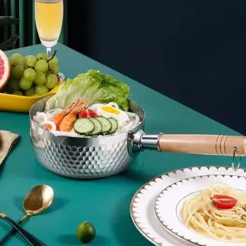 Японская снежинка из нержавеющей стали кастрюля Householo с антипригарным покрытием без покрытия для приготовления лапши быстрого приготовления с носиком для наливания молока