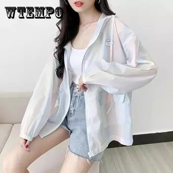 Японская солнцезащитная одежда ледяного шелка с градиентом цвета, женская летняя тонкая солнцезащитная рубашка с капюшоном, универсальное свободное студенческое свежее пальто S