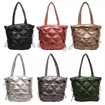 Японская стеганая женская сумка с верхней ручкой, нейлоновая мягкая однотонная большая сумка для женщин, большая вместительная дорожная сумка через плечо, новая сумка чёрный