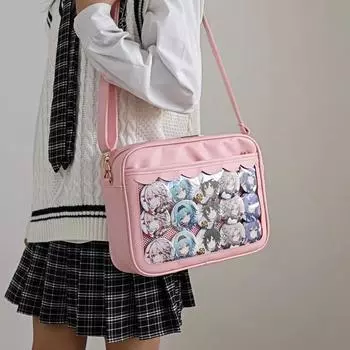 Японская сумка Harajuku Ita для женщин, прозрачная сумка Itabag с карманами из искусственной кожи для школьниц, униформа JK, сумка через плечо через плечо чёрный