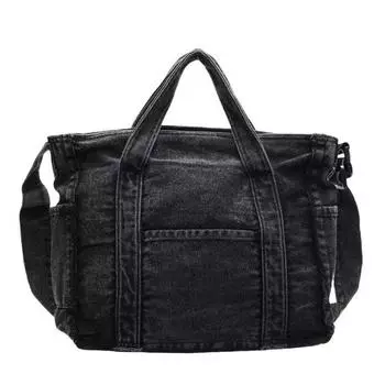 Японская сумка-мессенджер на плечо для девушки в стиле Харадзюку, женская корейская ретро повседневная универсальная сумка, джинсовая сумка чёрный