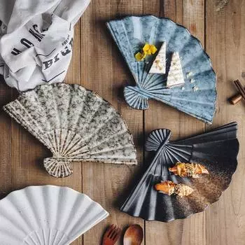 Японская тарелка для суши, веерообразная тарелка, креативная нестандартная тарелка для закусок, димсам, сервировка стола, столовые приборы