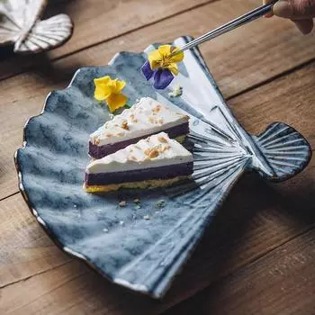 Японская тарелка для суши, веерообразная тарелка, креативная нестандартная тарелка для закусок, димсам, сервировка стола, столовые приборы серый