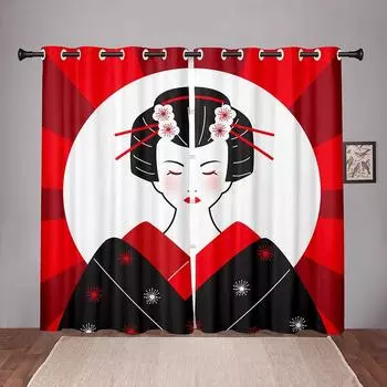 Японская традиционная гейша, затемняющая занавеска для окна для спальни, гостиной, ванной, кухни, двери, высокое затемнение, новая W55 X H120cm X 2&HOOK