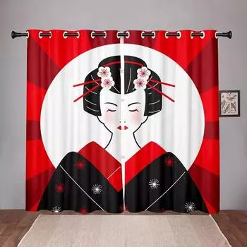 Японская традиционная гейша, затемняющая занавеска для окна для спальни, гостиной, ванной, кухни, двери, высокое затемнение, новая W55 X H120cm X 2&HOOK