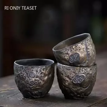 Японская традиционная керамика, позолоченная чайная чашка, керамическая пиала ручной работы, дорожная чашка для медитации, чашка Pu er Master Cup, домашний чайный набор 100 мл 6x4.8cm 100ml