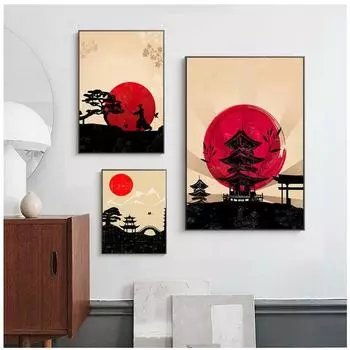 Японская тушь, холст, художественная печать, постер, акварельная живопись, украшение гостиной, декор для дома, без рамы 21*30cm No Frame