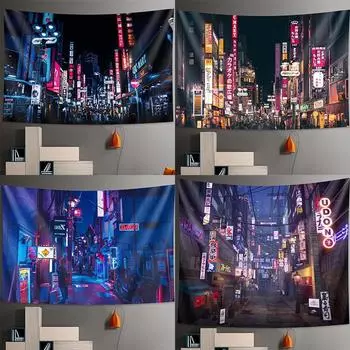 Японская уличная ночная жизнь фон ткань офис гостиная гобелен украшение стены дома гобелен 100x75cm