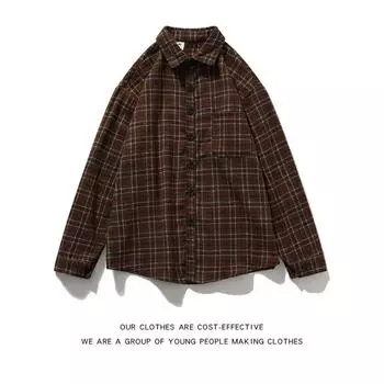 Японская уличная осенняя клетчатая контрастная рубашка с длинным рукавом в стиле ретро, свободная рубашка в гонконгском стиле, повседневная рубашка для пар на осень M