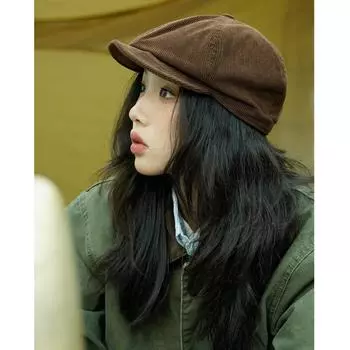 Японская уличная вельветовая шляпа Forward, женская сезонная шляпа Tide Brand, однотонный универсальный берет, мужская шляпа художника в стиле ретро M56-58cm чёрный
