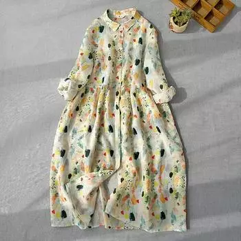 Японская весна, рукав девять точек, женское ретро-платье с цветочным воротником, темперамент XXL