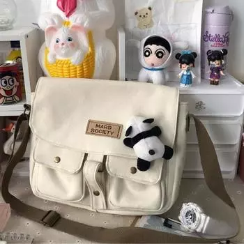 Японская ветровая рабочая одежда в стиле Харадзюку, сумка-мессенджер, женская корейская студенческая парусиновая сумка, сумка для литературы и искусства, студенческая ветровая сумка почтальона 30 x 20 x 8cm