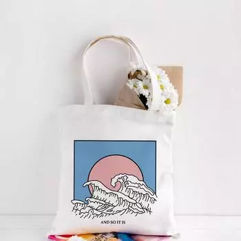 Японская волна с забавным принтом, повседневная холщовая сумка большой емкости, женская сумка на плечо, модные сумки в стиле Харадзюку