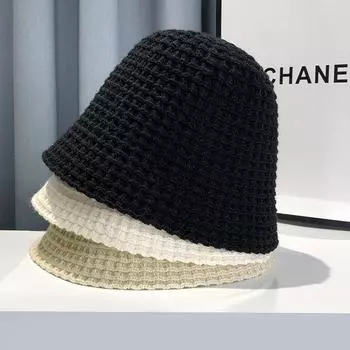 Японская вязаная шапка рыбака, женская осенняя универсальная панама, корейский вариант, модная круглая шляпа, подходит для теплой шляпы-чаши 56-58cm белый