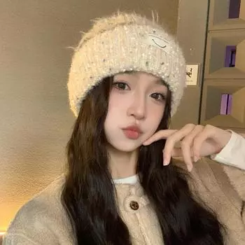 Японская вязаная шерстяная шапка-пуловер Sweet Color, женская сезонная универсальная шапка-мешок для лица