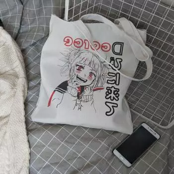 Японская y2k повседневная женская холщовая сумка Harajuku сумка-шоппер Ulzzang большая вместимость ins панк хип-хоп аниме женские сумки на плечо 24*26cm чёрный