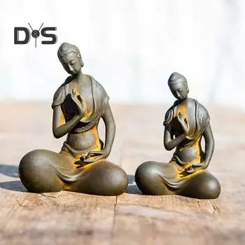 Японская железная статуэтка Будды Дзадзэн, миниатюрная чугунная статуэтка монаха, настольная скульптура Будды для медитации, декор для дома в стиле дзен S A