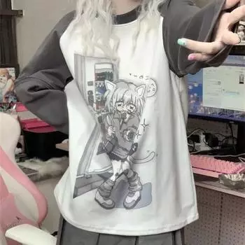 Японская женская одежда со съемными рукавами футболки короткие длинные рукава женская одежда лето весна кавайная одежда y2k S синий