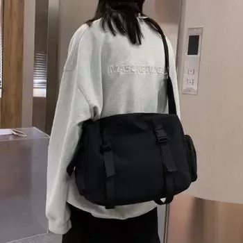 Японская женская сумка-мессенджер Harajuku, однотонная холщовая сумка через плечо, студенческие сумки большой вместимости, сумка на плечо