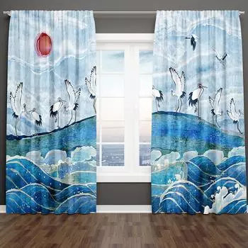 Японская живопись Lnk Пейзаж Цветущая слива Фея Журавль Бесплатная доставка 2 шт Тонкие оконные занавески для гостиной спальни Декор 100W130H(CM)40x51in&Hook