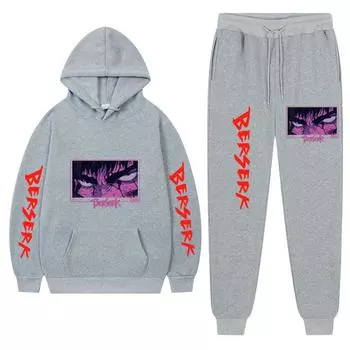 Японские аниме Berserk Guts Harajuku Manga Толстовки Комплекты Мужские повседневные свободные толстовки с принтом Толстовка с капюшоном Креативность Комплект из 2 предметов S
