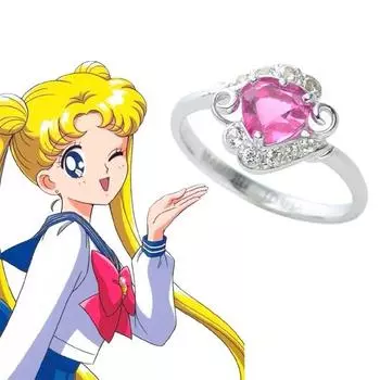 Японские аниме-кольца для помолвки Sailor из стерлингового серебра 925 пробы с розовым сердцем, ювелирные изделия для косплея, для женщин, пар, влюбленных, на годовщину, на день рождения, подарки 5