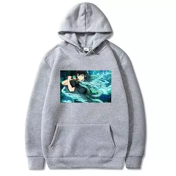 Японские аниме-толстовки с капюшоном Demon Slayer Tokitou Muichirou на молнии с принтом манги в стиле корейской манги с длинными рукавами, черные куртки на молнии с длинными рукавами, пальто XS чёрный