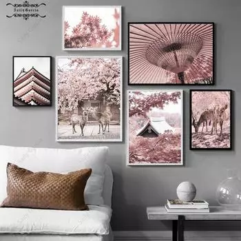 Японские архитекторы пейзажный постер Нара олень Сакура холст картина кленовый лист крепление Фудзи настенное искусство монах кимоно фотографии Декор 21*30cm