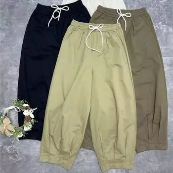 Японские брюки-карго Johnature, женские брюки-харлан, весенне-осенние укороченные летние тонкие повседневные брюки, женские шаровары One Size зелёный
