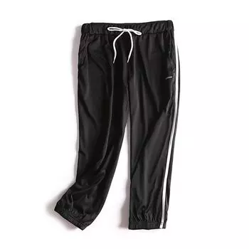 Японские брюки с одинарными двойными карманами, эластичные брюки-шаровары, тонкие быстросохнущие брюки, белая кромка, линия стебля, свободные повседневные укороченные брюки для женщин, лето Black M