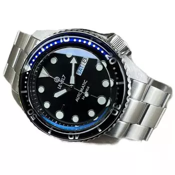 Японские часы ручной работы, водонепроницаемость 10 АТМ, сапфировое стекло с черной эпоксидной вставкой, автоматический механизм NH36, LEVEL7 x, синий безель, антибликовое покрытие
