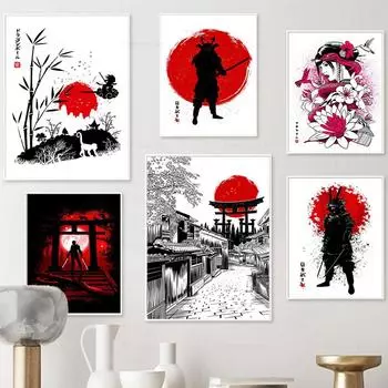 Японские чернила Бонса Бусидо картина маслом на холсте настенный художественный постер и принты гейша самурай картина для гостиной домашний декор 21x30cm No Frame