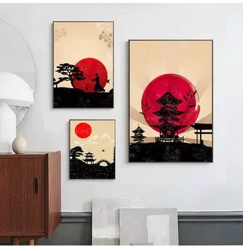 Японские чернила, холст, художественный принт, постер, акварельные настенные картины, картина для украшения гостиной, домашний декор, без рамки 21*30cm